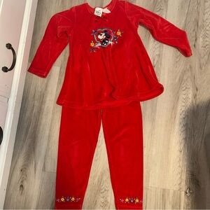 90s vintage velour Disney Red Pajama Sets Cozy 2 pieces set